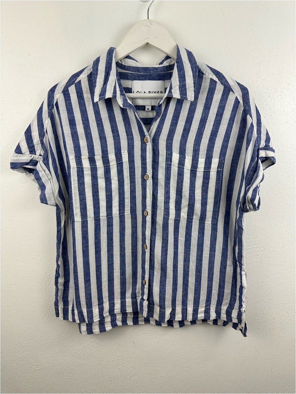 Lola River Women's Linen Striped Button Down Shirt Size M
